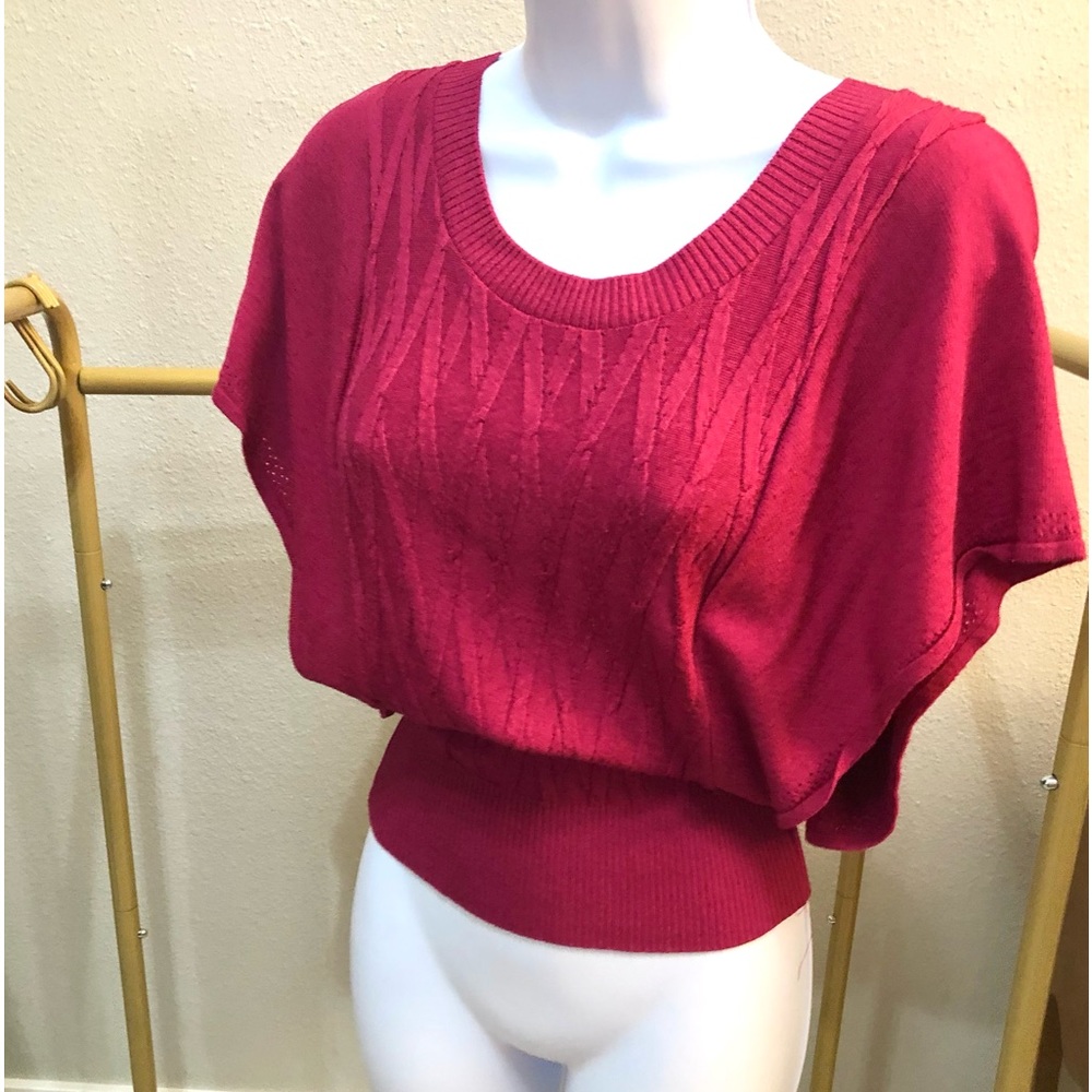 Bebe lipstick pink short sleeve sweater top!